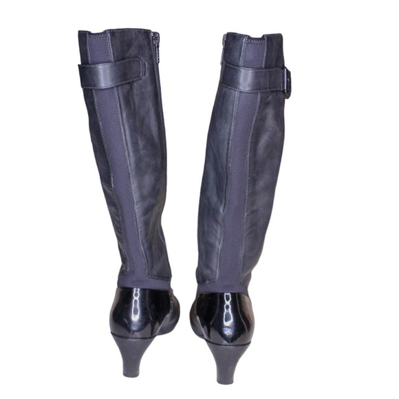 Tsubo High Heel Boots Black Leather Knee Boots Buckle Detail Size 7